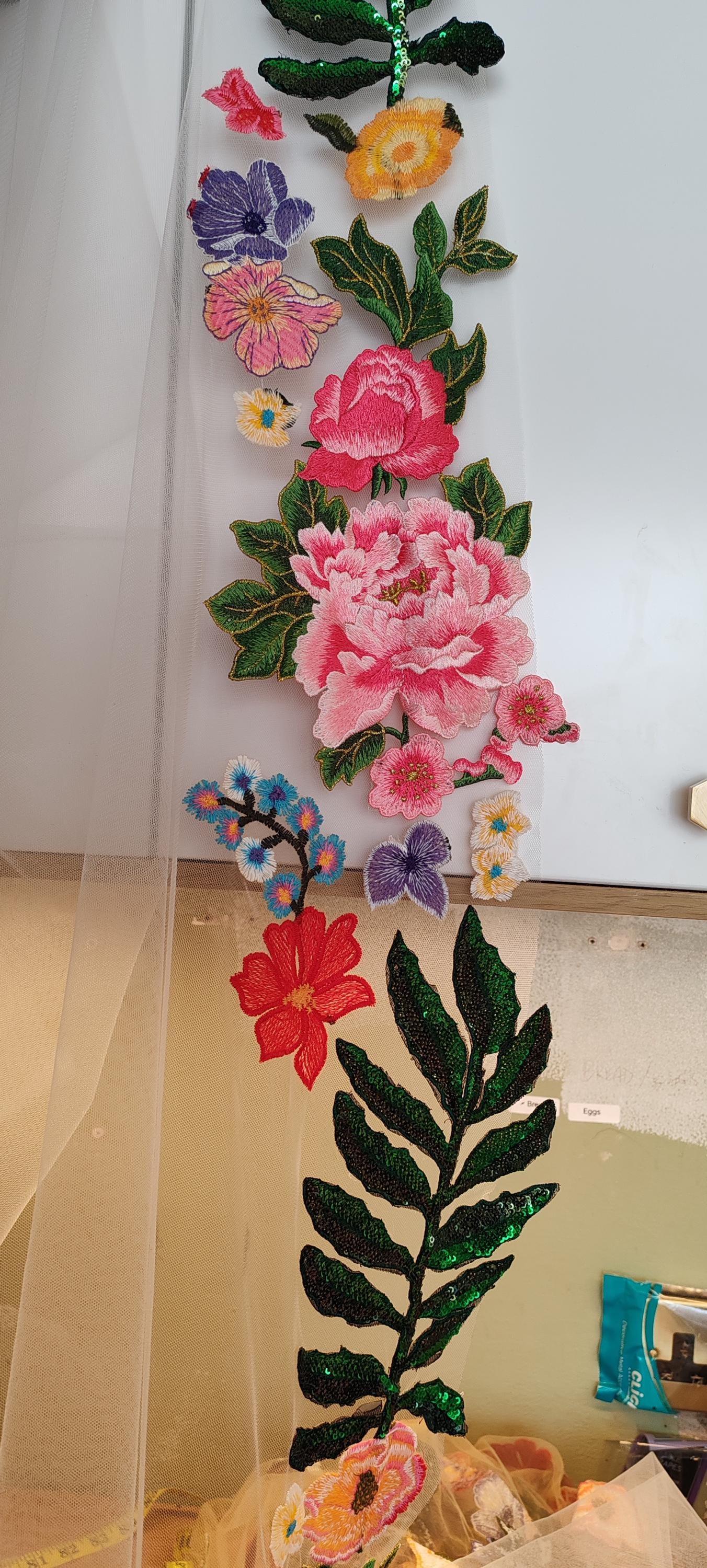 Embroidered Floral Wedding Veil: Colorful Paradise Bridal Veil