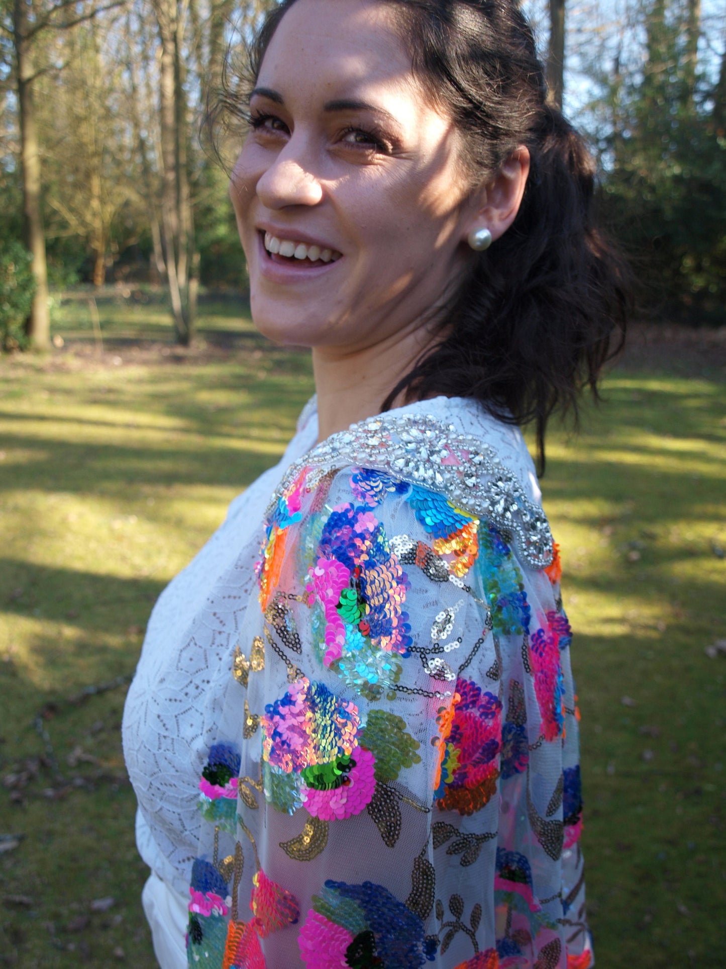 Sequin Cape / Rainbow Sequin Bridal Cape / Rainbow Wedding Cape