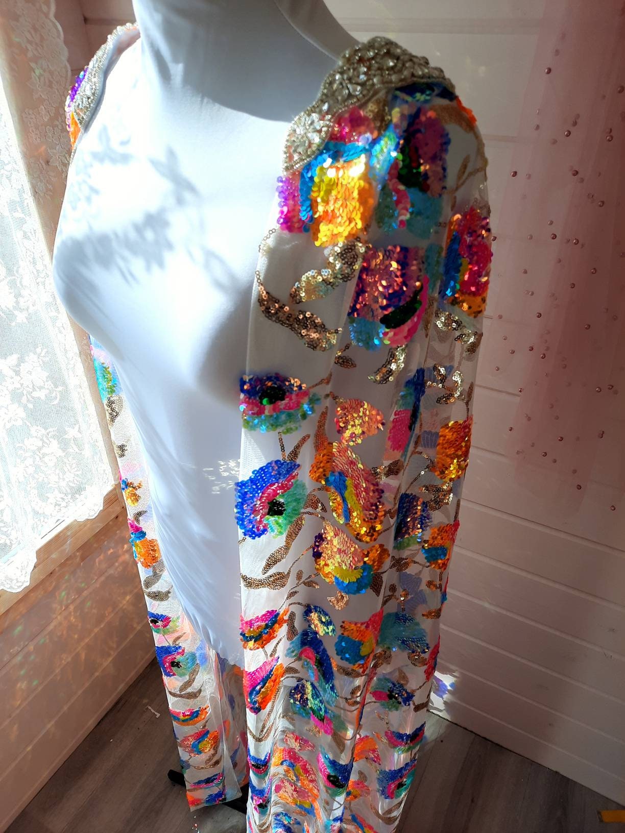 Sequin Cape / Rainbow Sequin Bridal Cape / Rainbow Wedding Cape