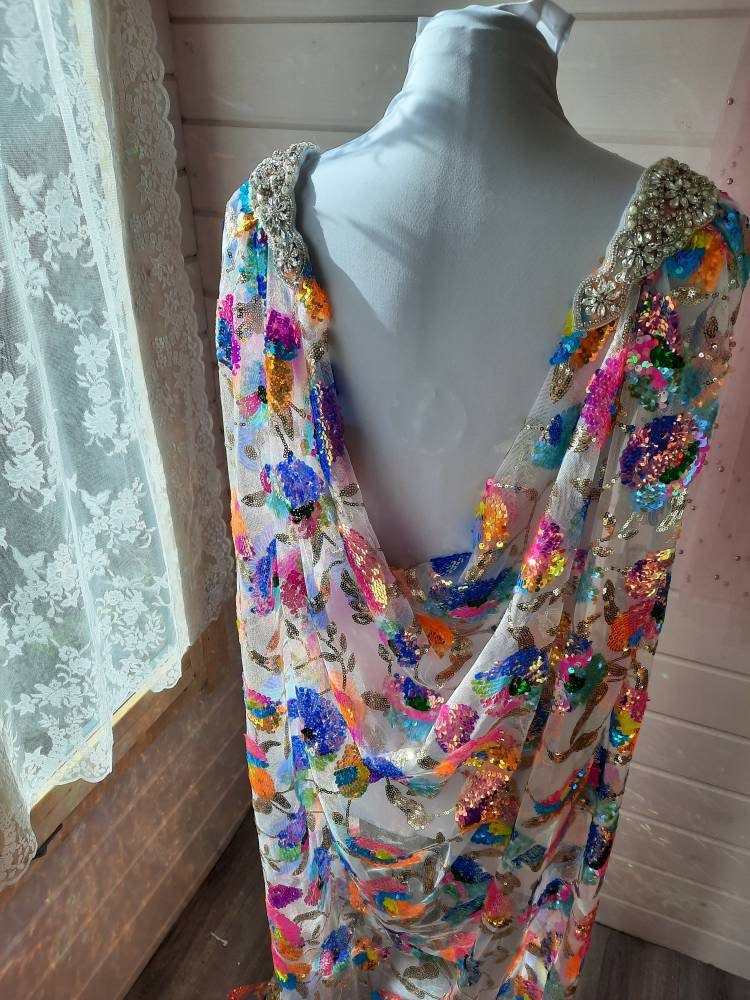 Sequin Cape / Rainbow Sequin Bridal Cape / Rainbow Wedding Cape