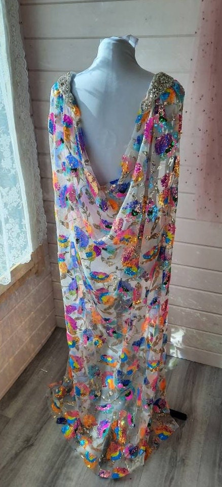 Sequin Cape / Rainbow Sequin Bridal Cape / Rainbow Wedding Cape