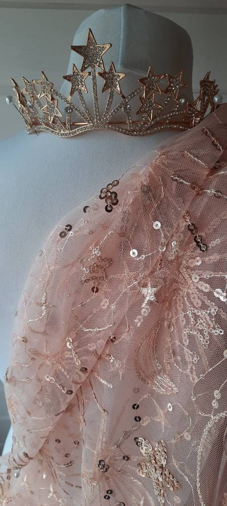 Rose gold celestial veil - Star Crossed Lovers in Rose Gold / Starry Veil / Star Cape / Pink Bridal Cover up / Sequined Cape