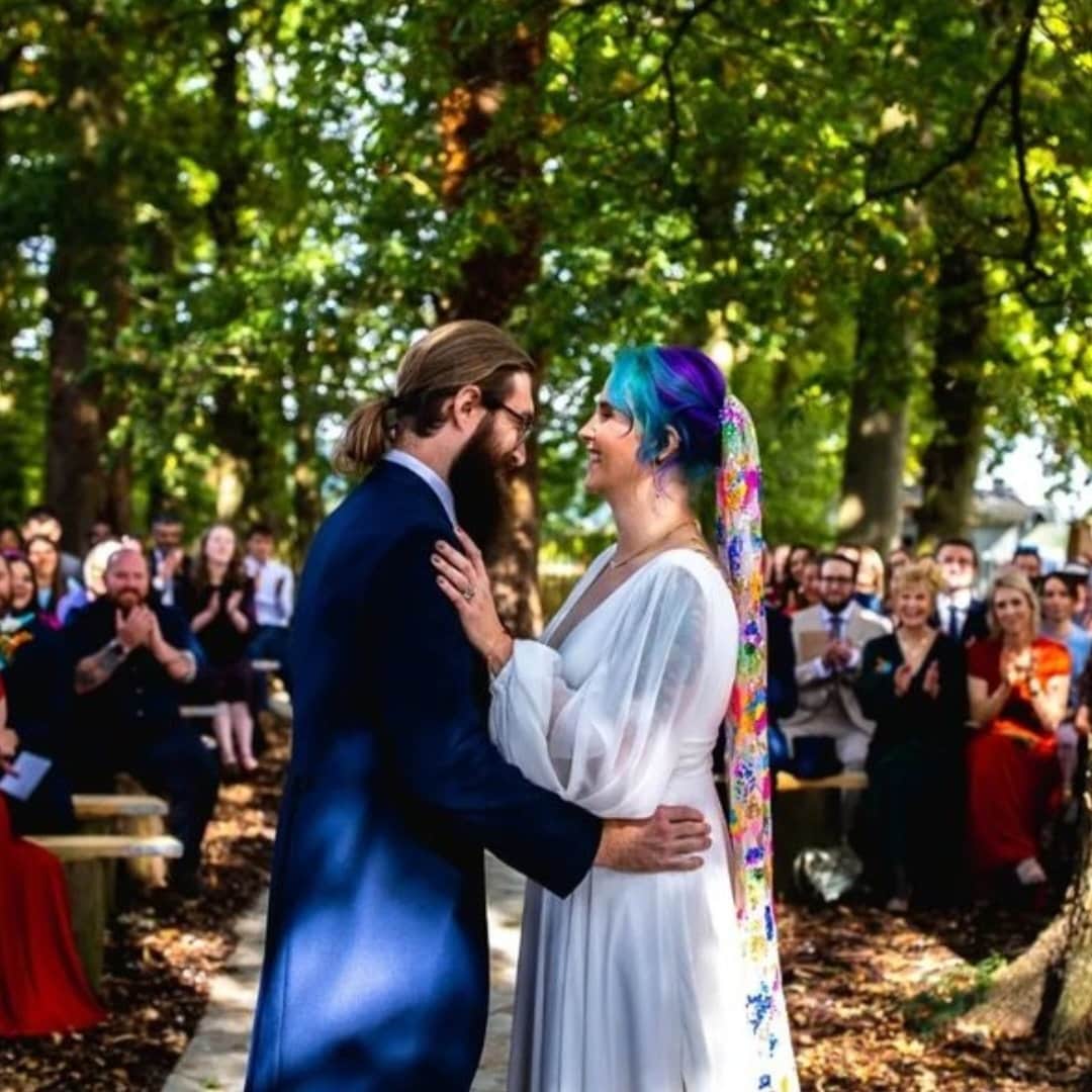 Beautiful rainbow sequin veil. Colourful alternative bridal veil.