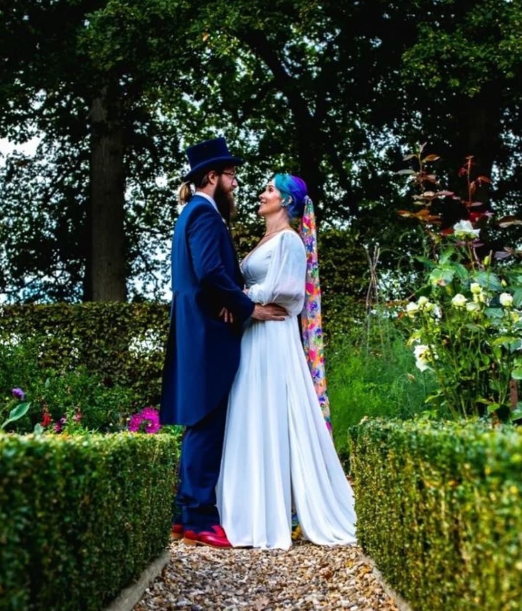 Beautiful rainbow sequin veil. Colourful alternative bridal veil.