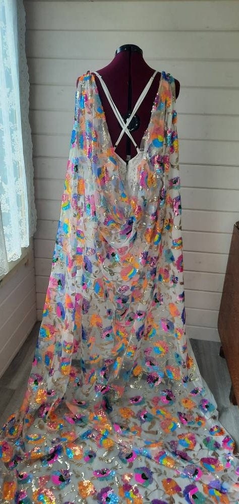 Sequin Cape / Rainbow Sequin Bridal Cape / Rainbow Wedding Cape