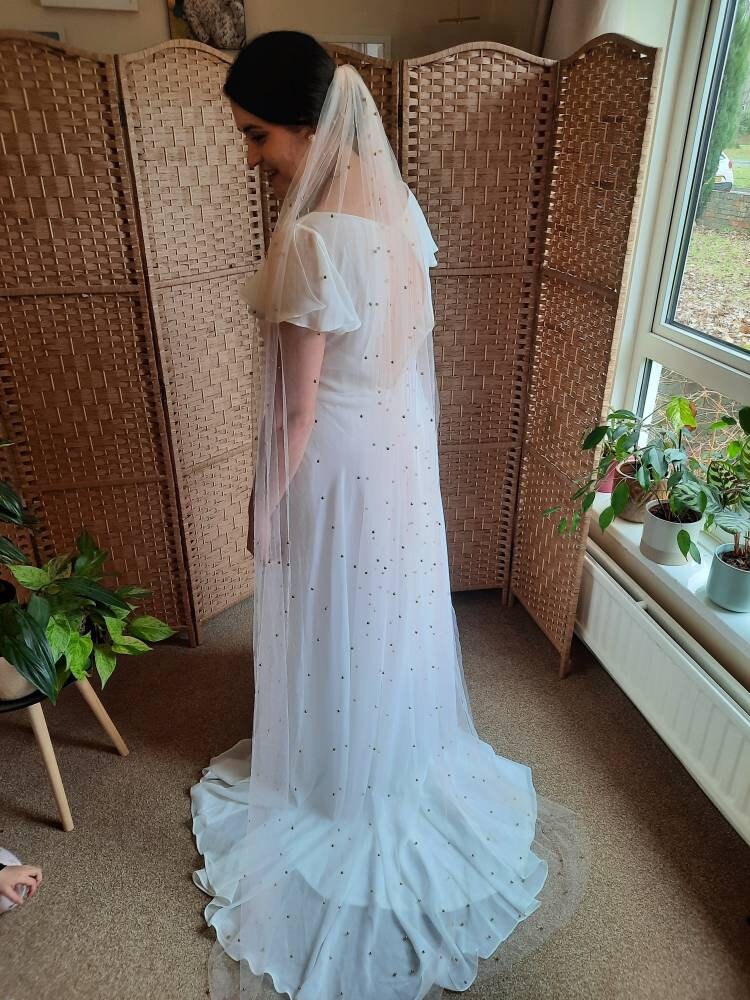Soft blush & golden pearl veil. Veil with pearls. Classic veil with a twist. 200cm