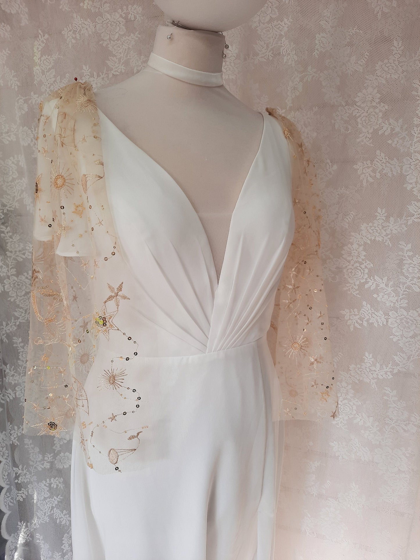 Gold Star Crossed Lovers Veil or Cape / Celestial Wedding Cape / Starry Veil / Star Sign Cape
