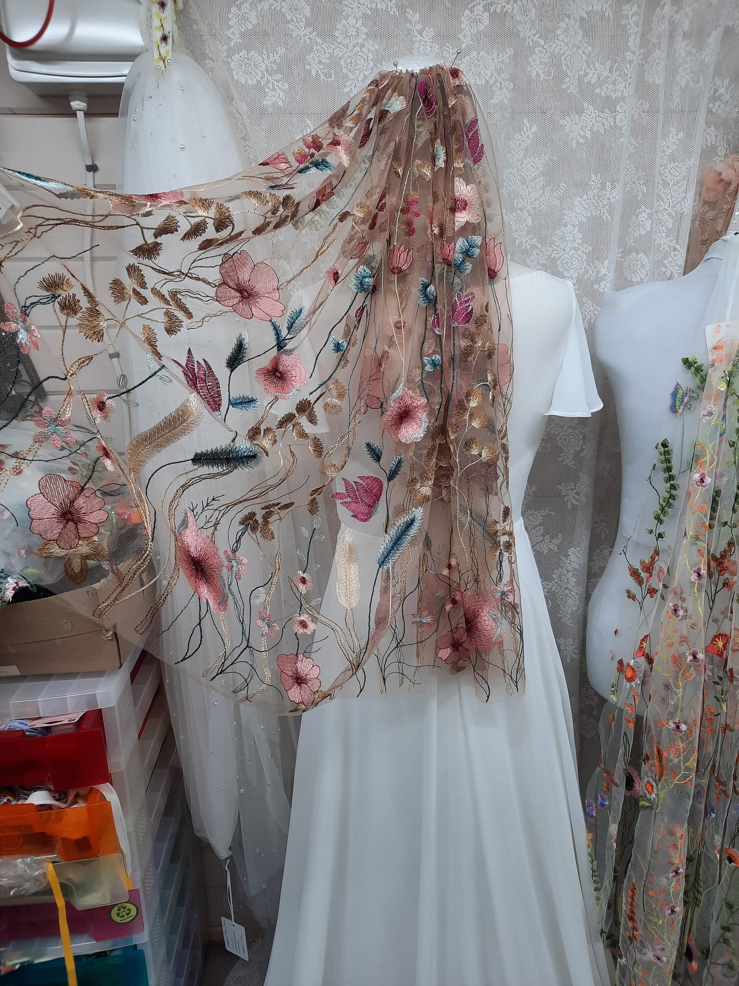 Dawn- Golden Rose wildflower veil / Veil with embroidered flowers / Alternative bridal veil / Woodland wedding veil.