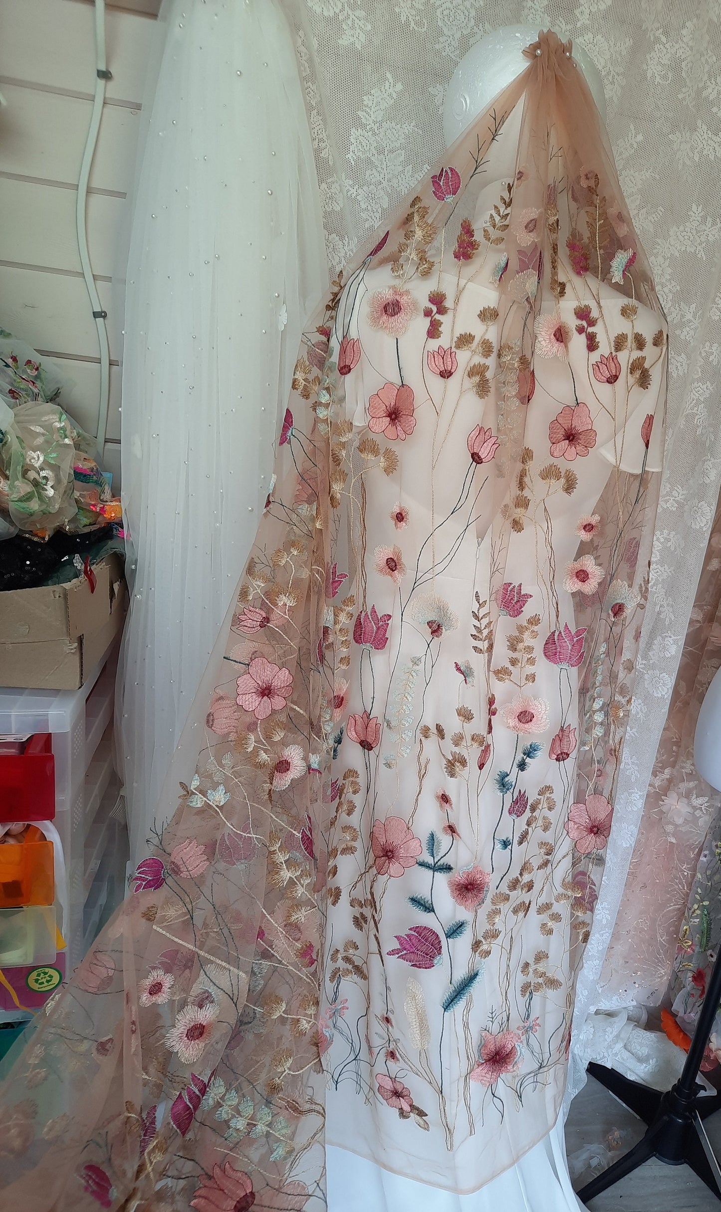 Dawn- Golden Rose wildflower veil / Veil with embroidered flowers / Alternative bridal veil / Woodland wedding veil.