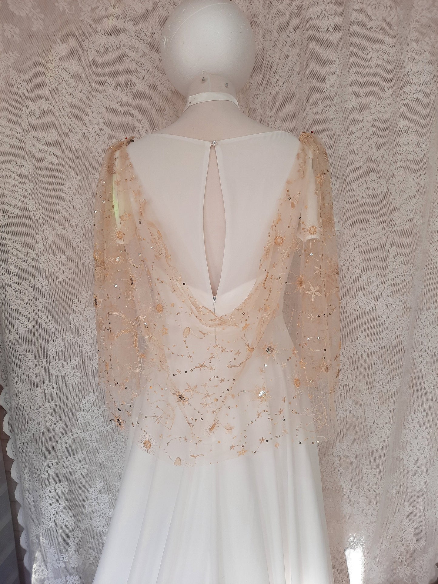 Gold Star Crossed Lovers Veil or Cape / Celestial Wedding Cape / Starry Veil / Star Sign Cape