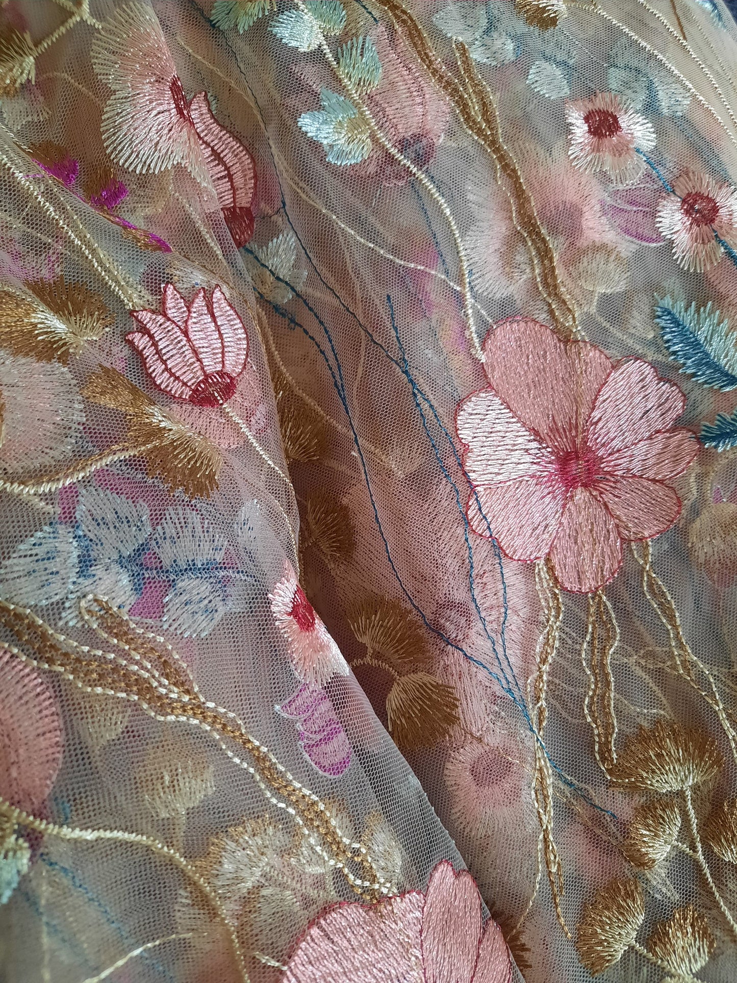 Dawn- Golden Rose wildflower veil / Veil with embroidered flowers / Alternative bridal veil / Woodland wedding veil.