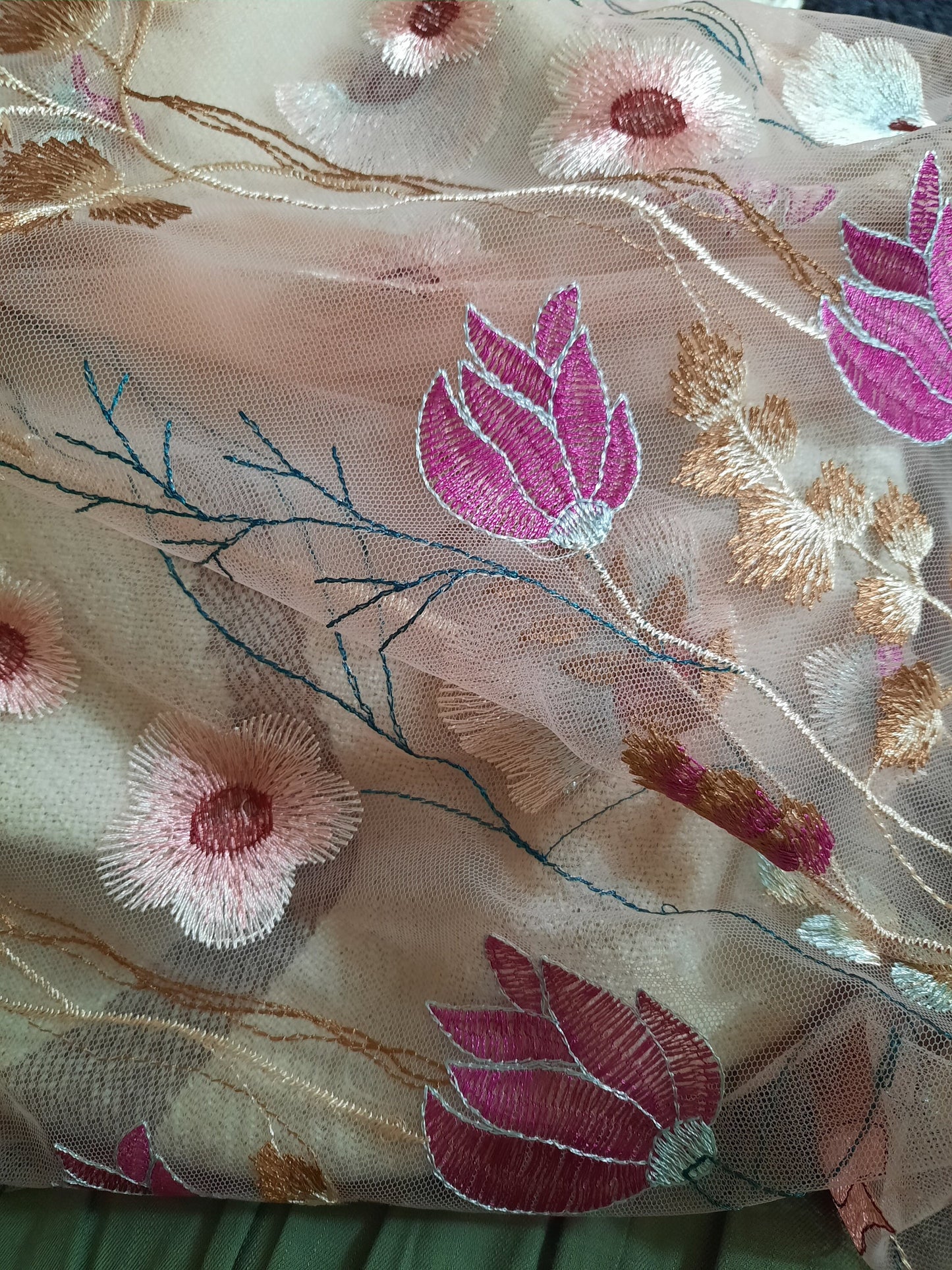 Dawn- Golden Rose wildflower veil / Veil with embroidered flowers / Alternative bridal veil / Woodland wedding veil.