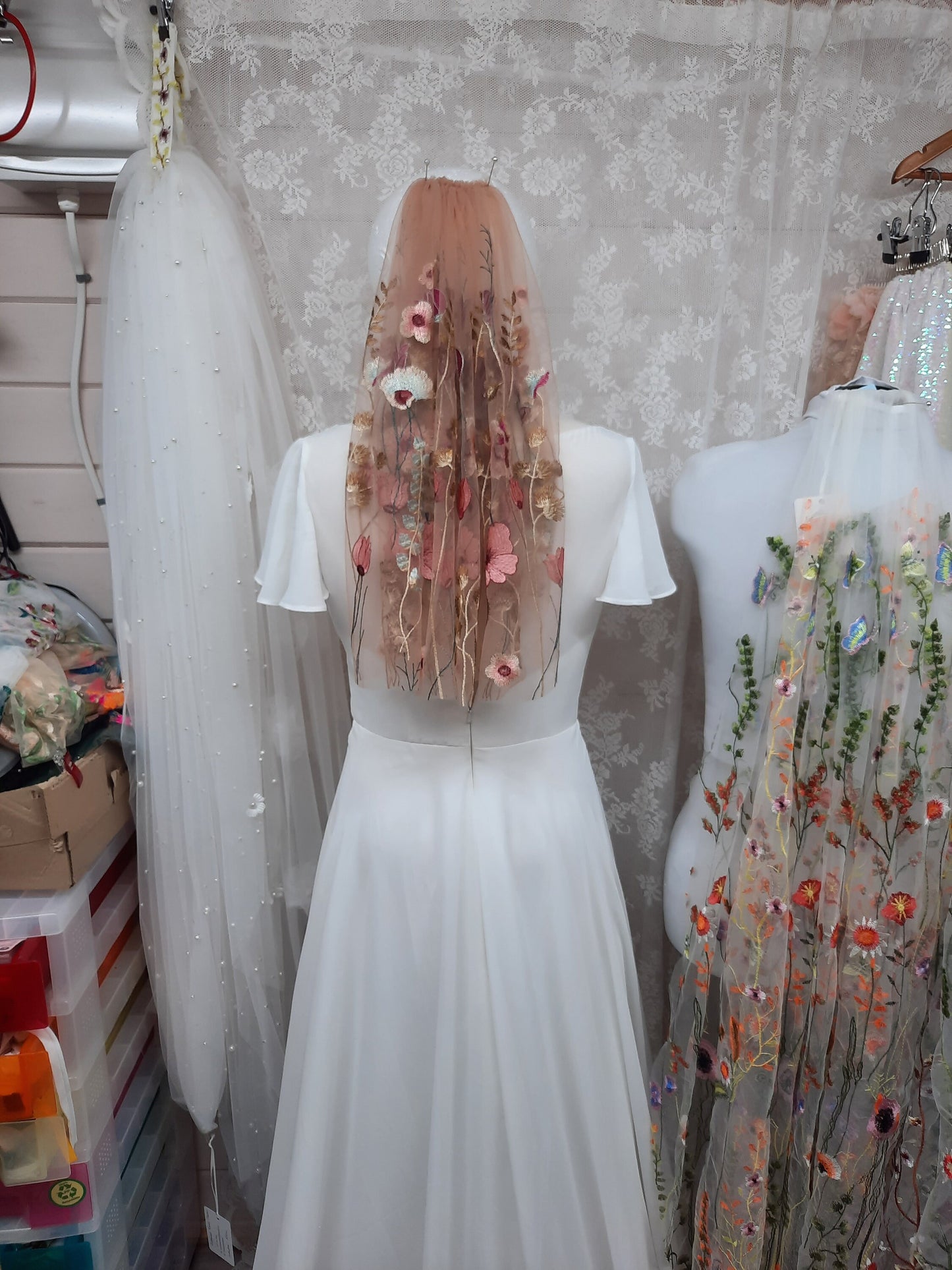 Dawn- Golden Rose wildflower veil / Veil with embroidered flowers / Alternative bridal veil / Woodland wedding veil.