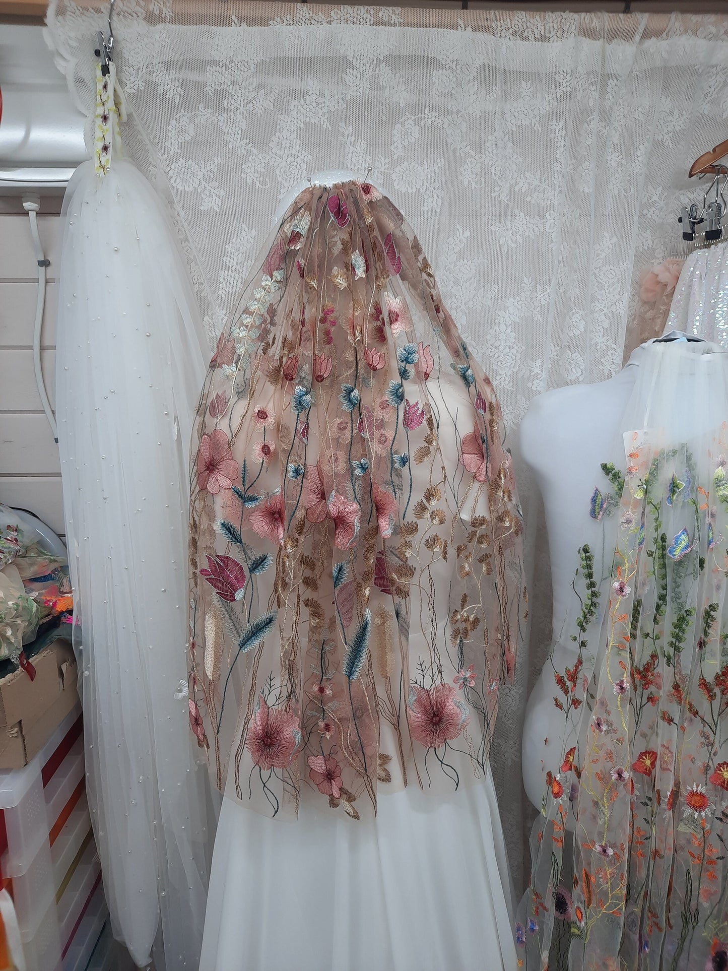 Dawn- Golden Rose wildflower veil / Veil with embroidered flowers / Alternative bridal veil / Woodland wedding veil.