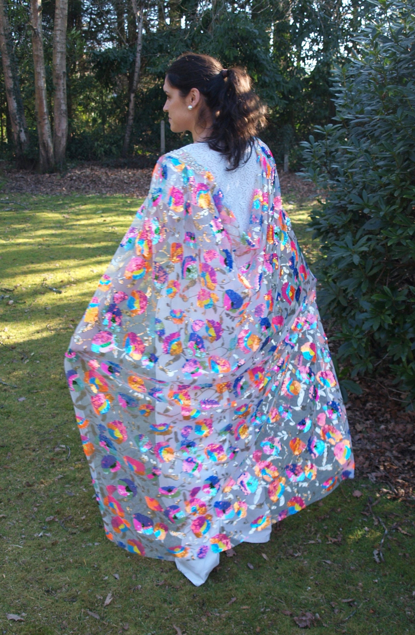 Sequined cape. Bridal sequin veil. Rainbow sequin bridal cape. Rainbow wedding veil, 'Xanthe'.