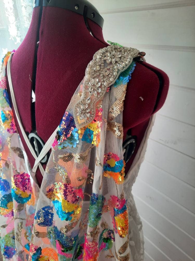Sequined cape. Bridal sequin veil. Rainbow sequin bridal cape. Rainbow wedding veil, 'Xanthe'.