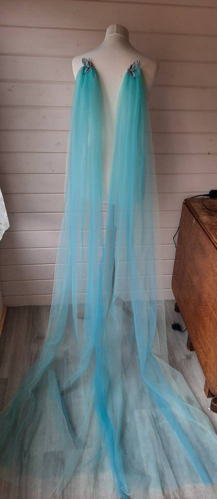Tulle bridal wings  / Something blue wedding cape / Love birds bridal cape / Veil alternative / Punk wedding / Festival wedding
