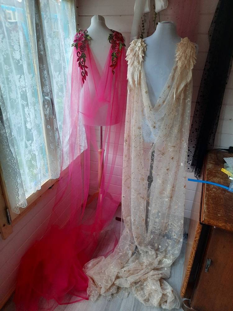 Gold Star Crossed Lovers Veil or Cape / Celestial Wedding Cape / Starry Veil / Star Sign Cape