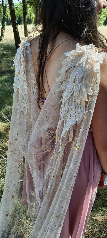 Gold Star Crossed Lovers Veil or Cape / Celestial Wedding Cape / Starry Veil / Star Sign Cape