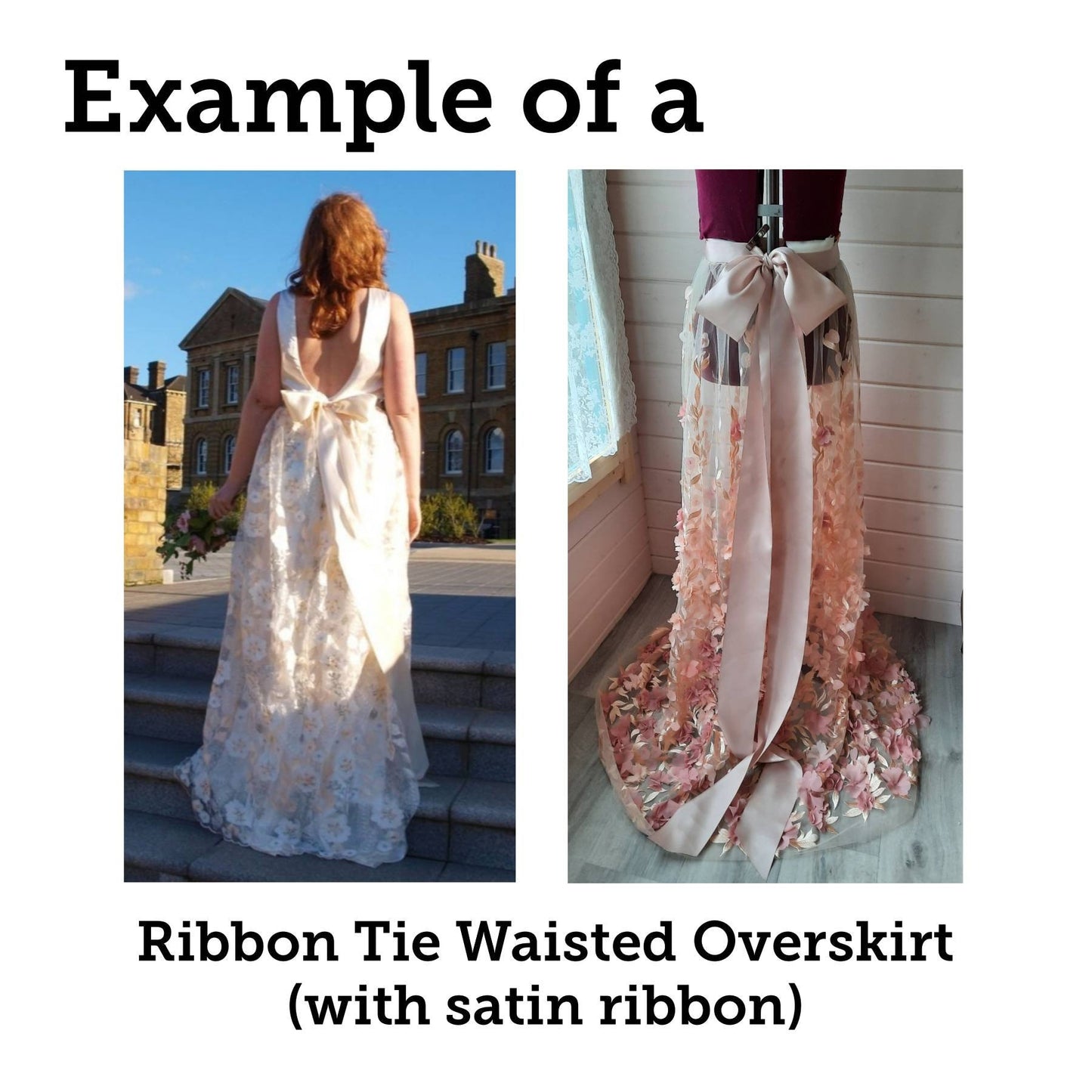 Floral bridal overskirt in off-white. Embroidered tulle with trailing flowers and leaves. Winter Woodland over skirt.