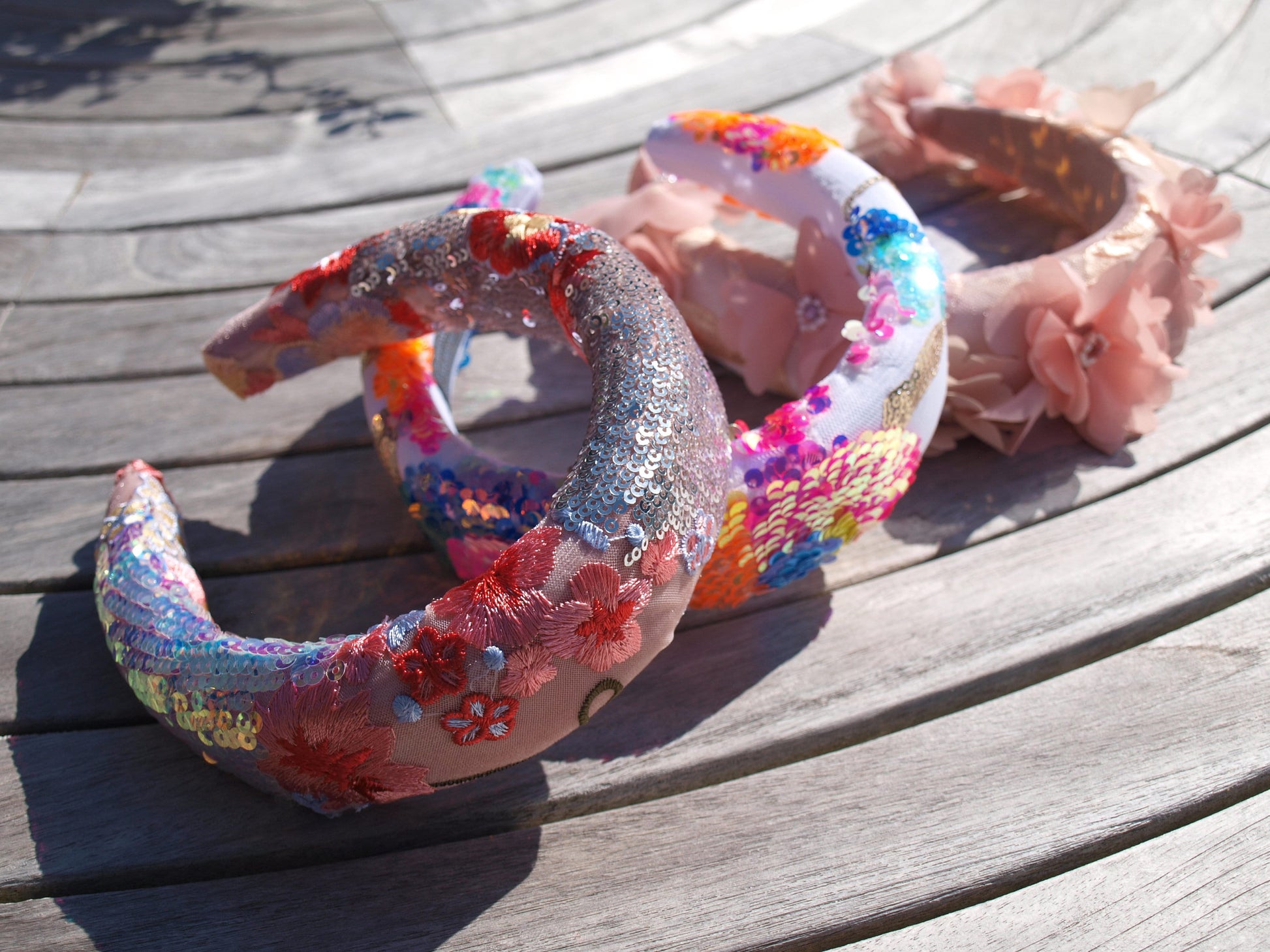 Floral embroidered headband / padded headband / Embroidered alice band / Bridal headband / Festival headband / Colourful sequin headband