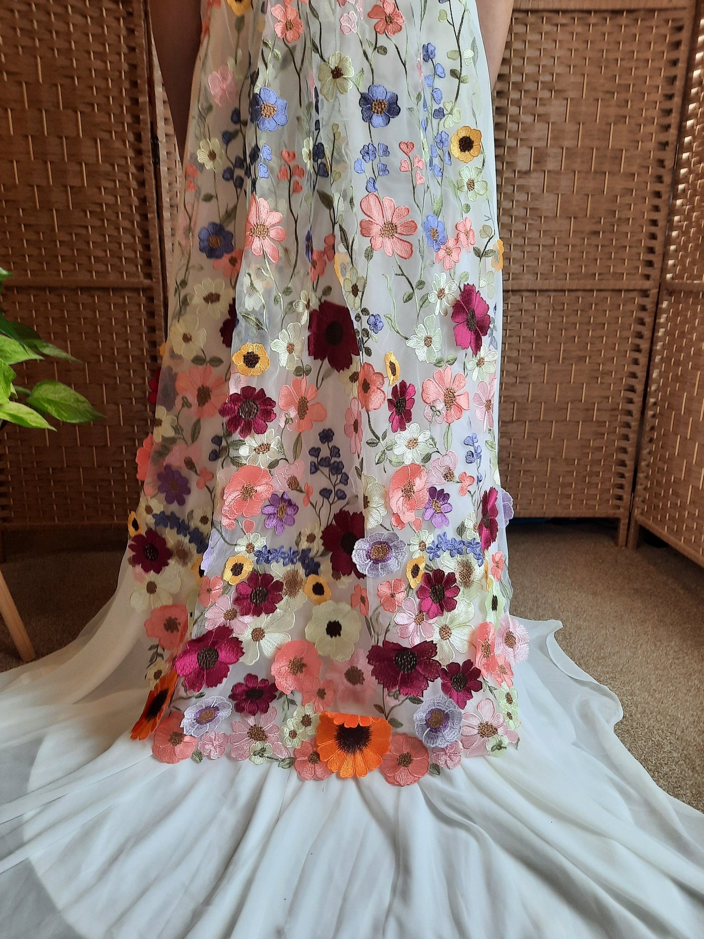 Embroidered Floral Wedding Veil or Cape, Pastel Flora