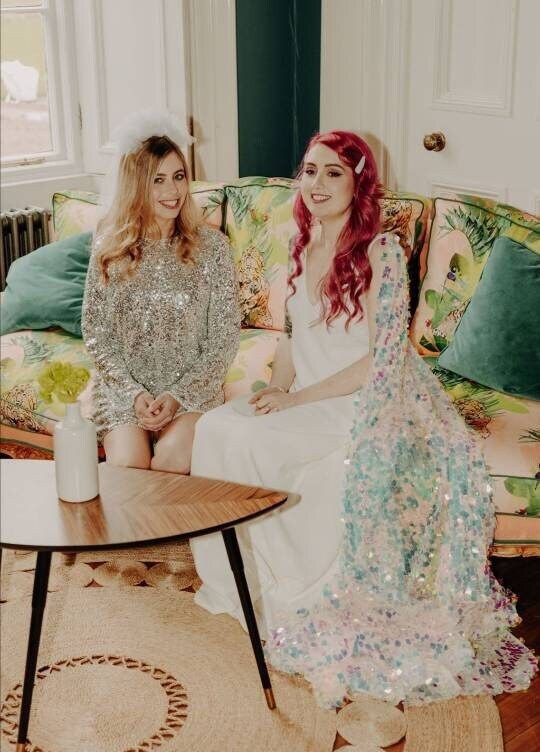 Iridescent Sequin Bridal Cape: Aurora Pastel Wedding Wear