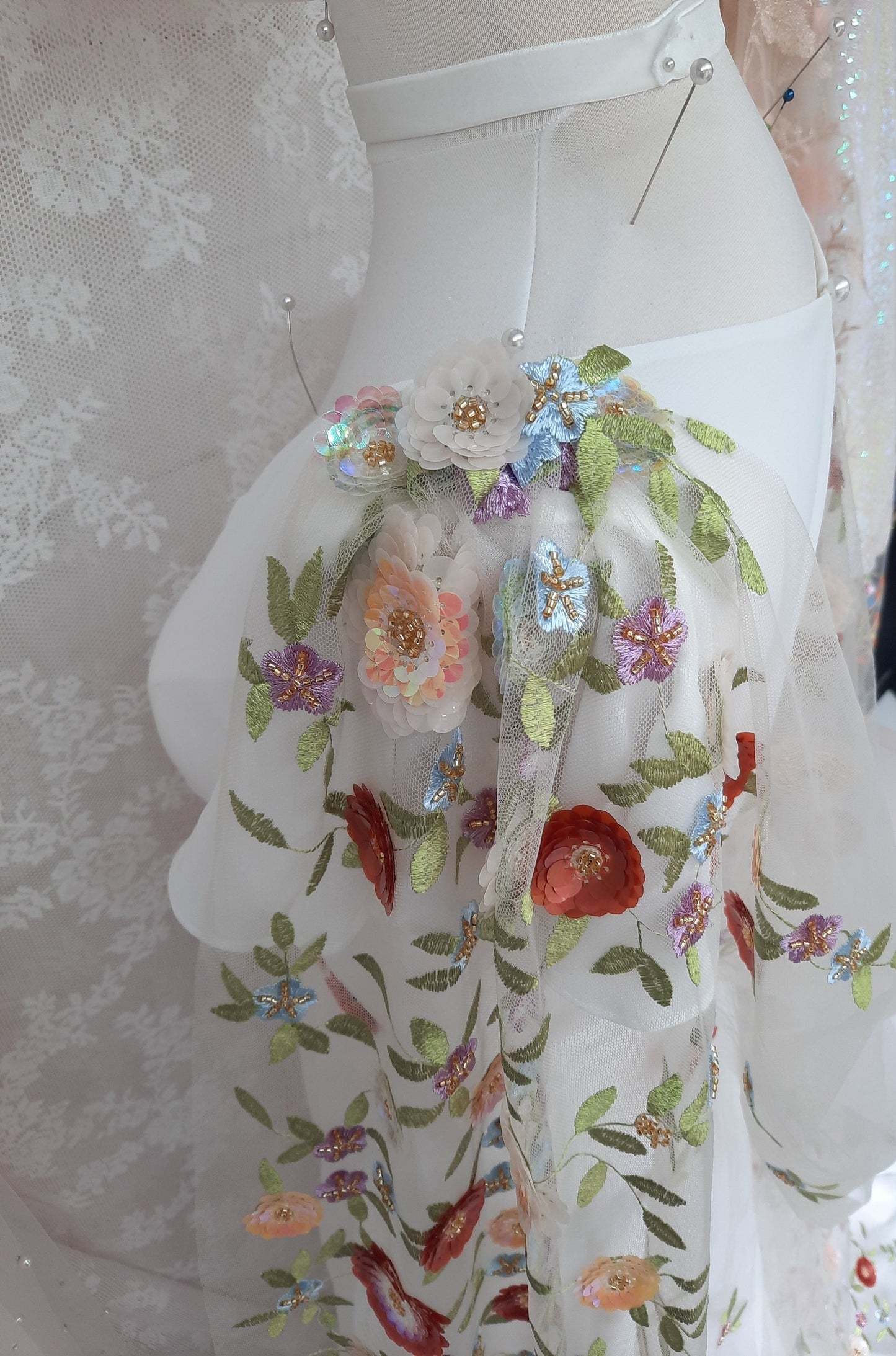 Floral Sequin Bridal Cape – Back-Reveal Woodland Wedding Cape. 'Ottilie'. Wedding cape