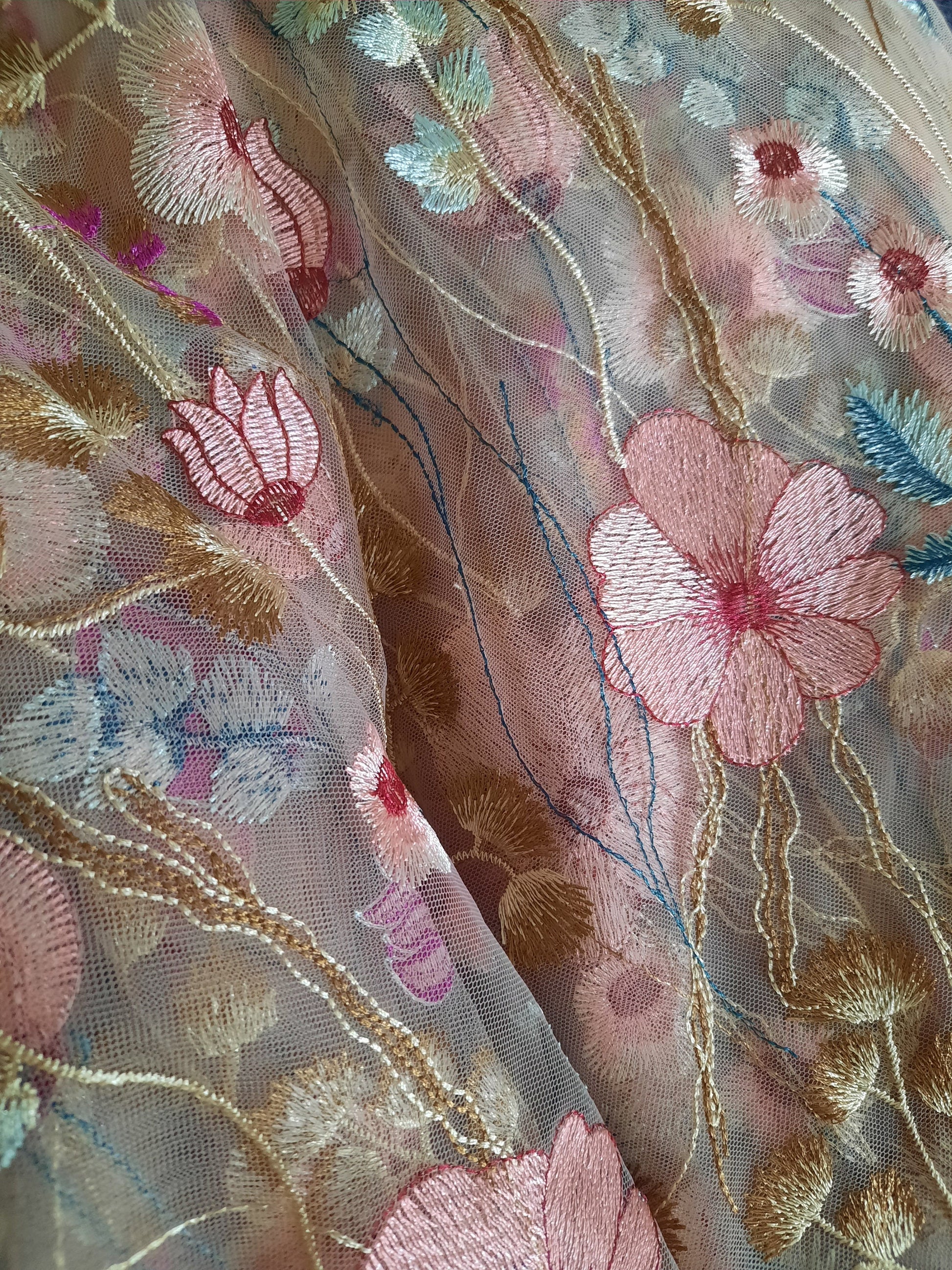 Golden Rose Embroidered Wildflower Wedding Veil – Alternative Bridal. Pink sequin floral veil.