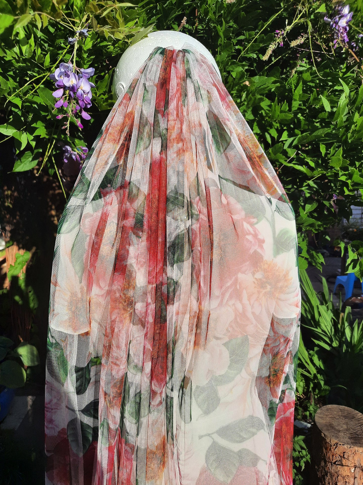 Red Rose Wedding Cape, Floral Bridal Veil