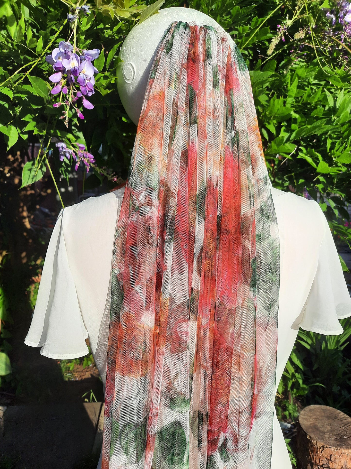 Red Rose Wedding Cape, Floral Bridal Veil