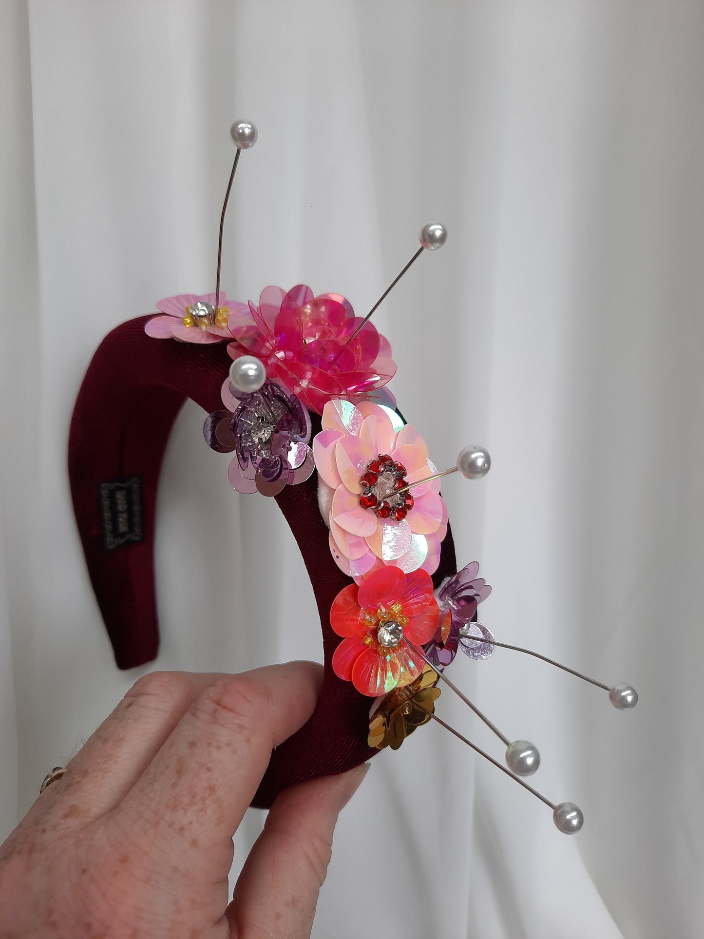 Floral Sequin Velvet Headband, Colourful Alice Band