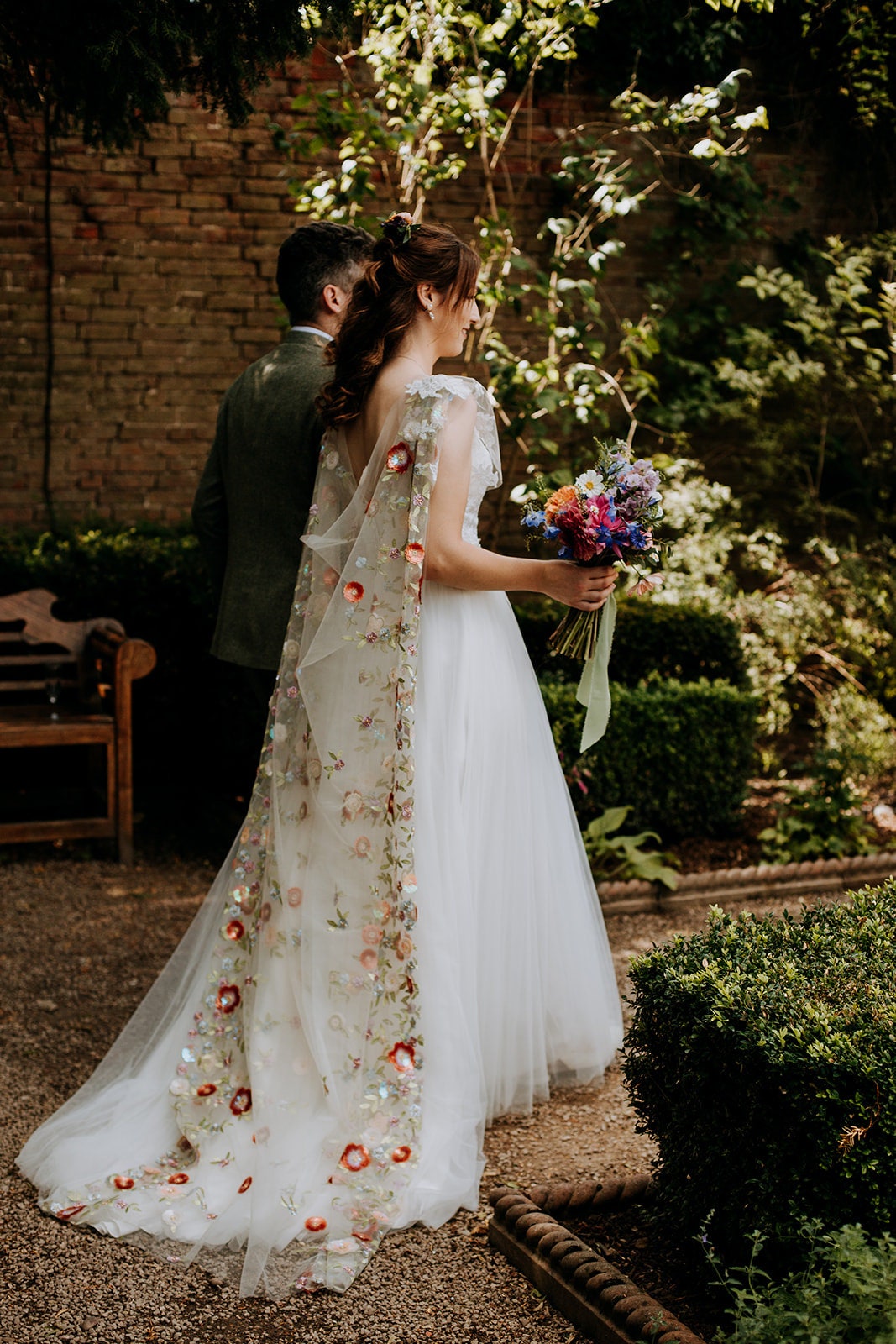 Floral Sequin Bridal Cape – Back-Reveal Woodland Wedding Cape. 'Ottilie'. Wedding cape