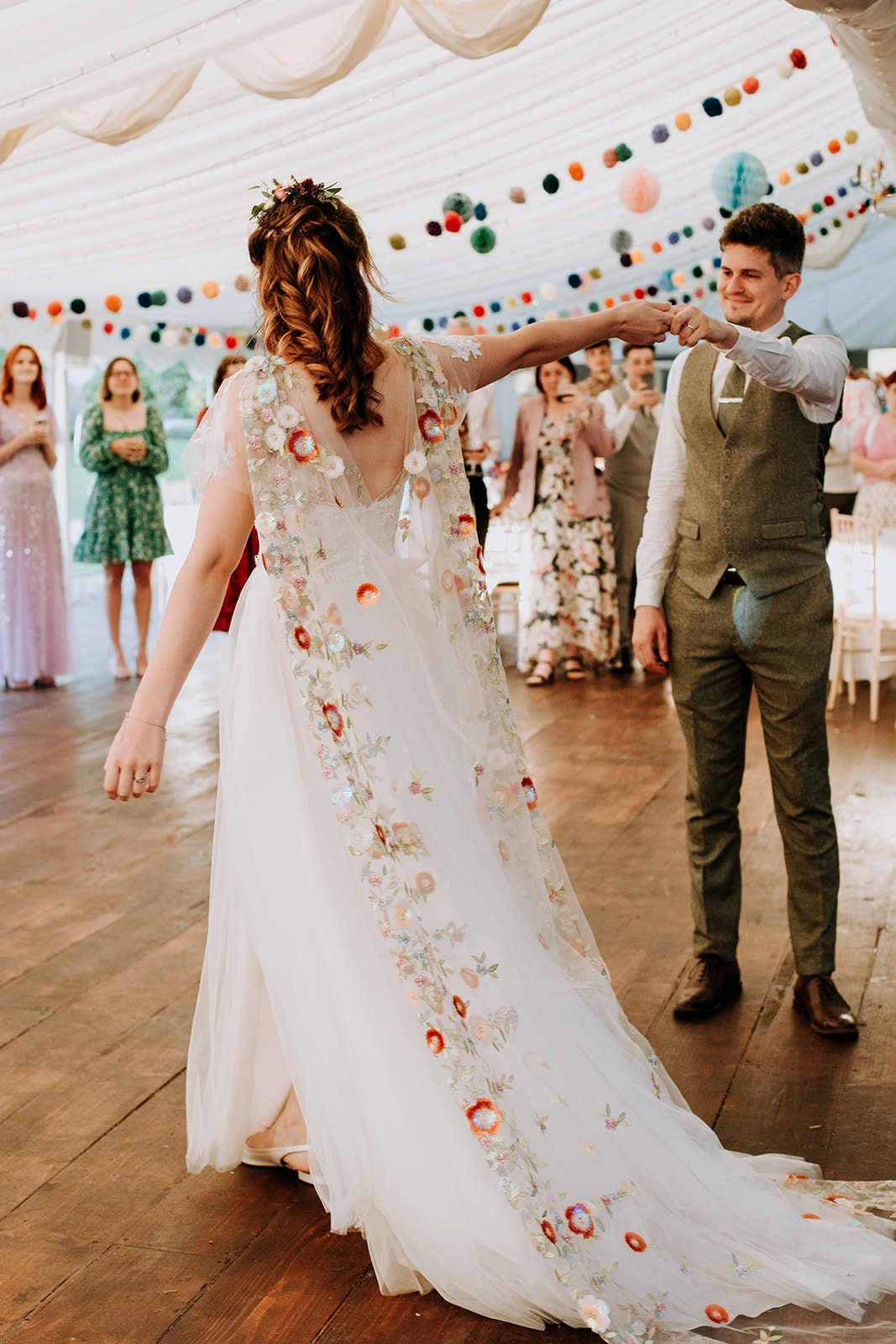Floral Sequin Bridal Cape – Back-Reveal Woodland Wedding Cape. 'Ottilie'. Wedding cape