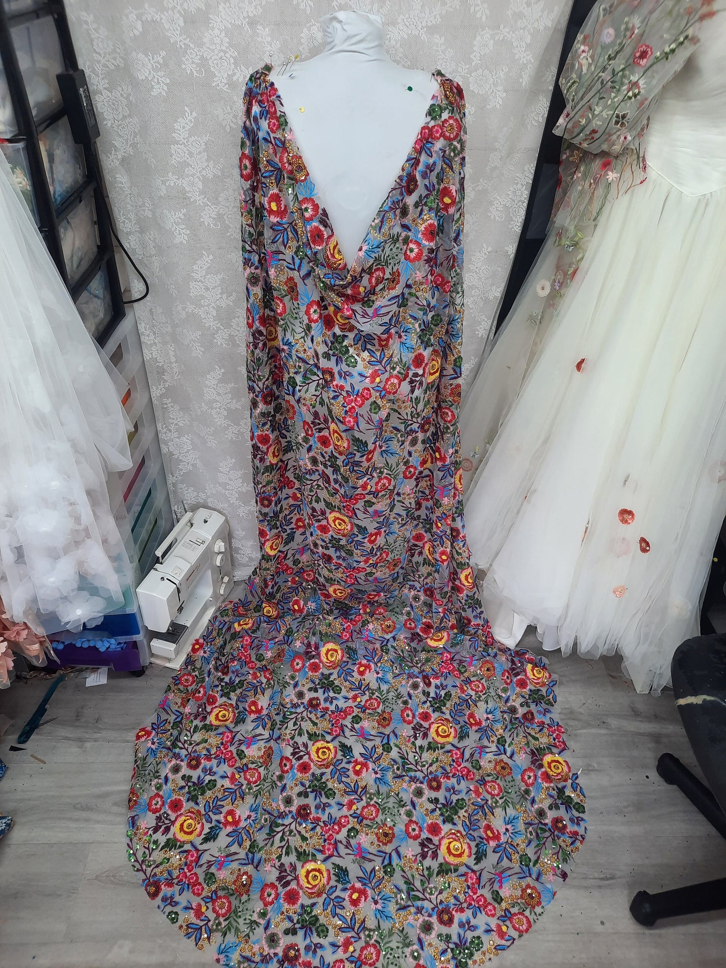 Floral Sequin Bridal Veil or Cape – Vibrant Rainbow Wedding Accessory "Frida"