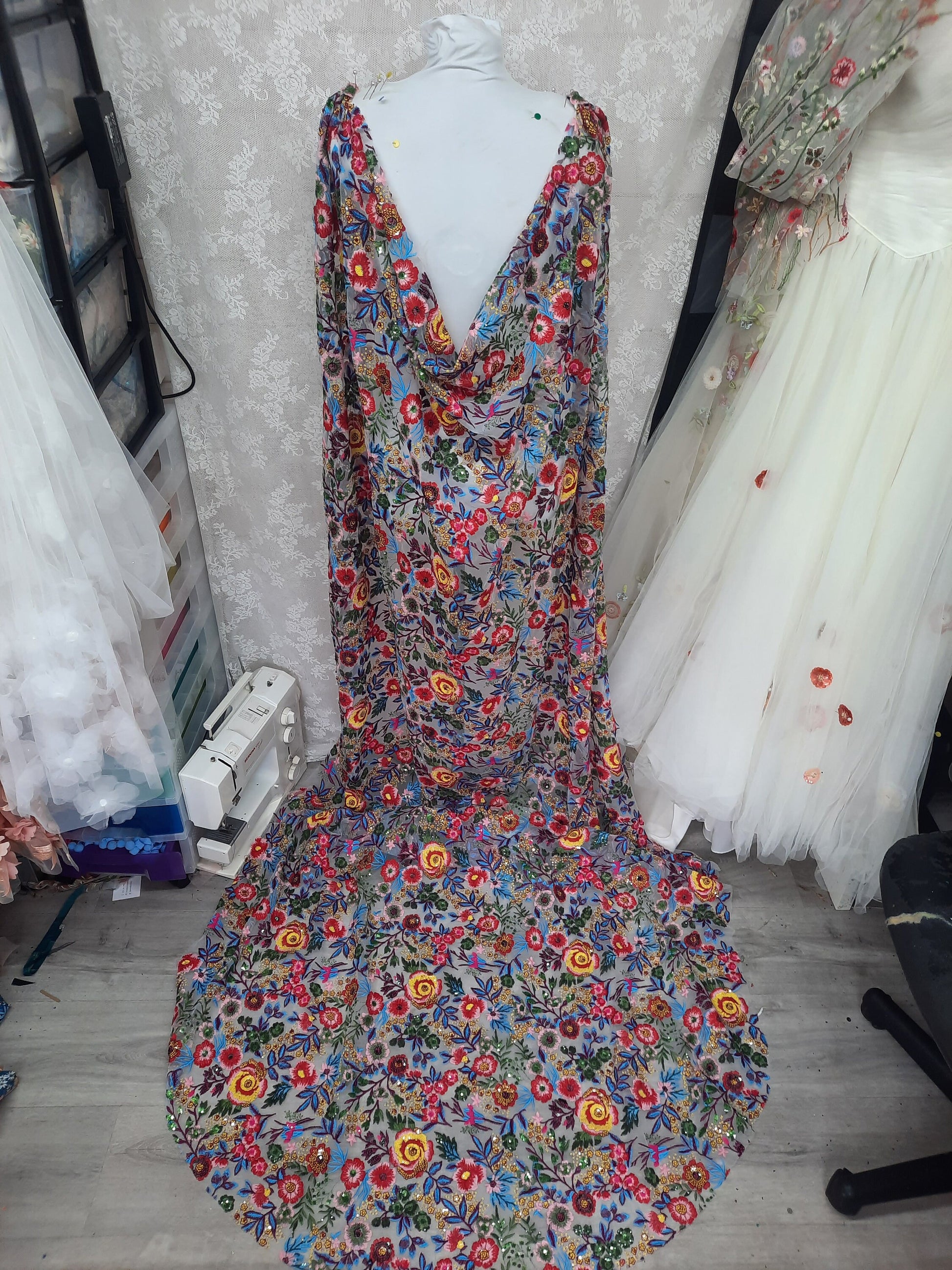 Floral Sequin Bridal Veil or Cape – Vibrant Rainbow Wedding Accessory "Frida"