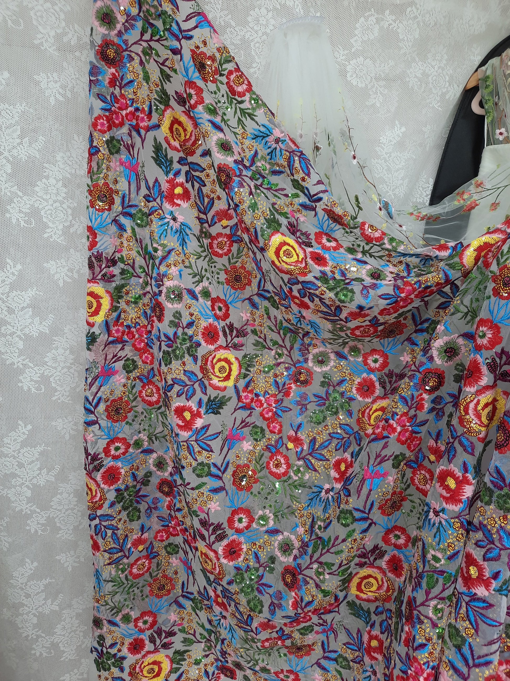 Floral Sequin Bridal Veil or Cape – Vibrant Rainbow Wedding Accessory "Frida"