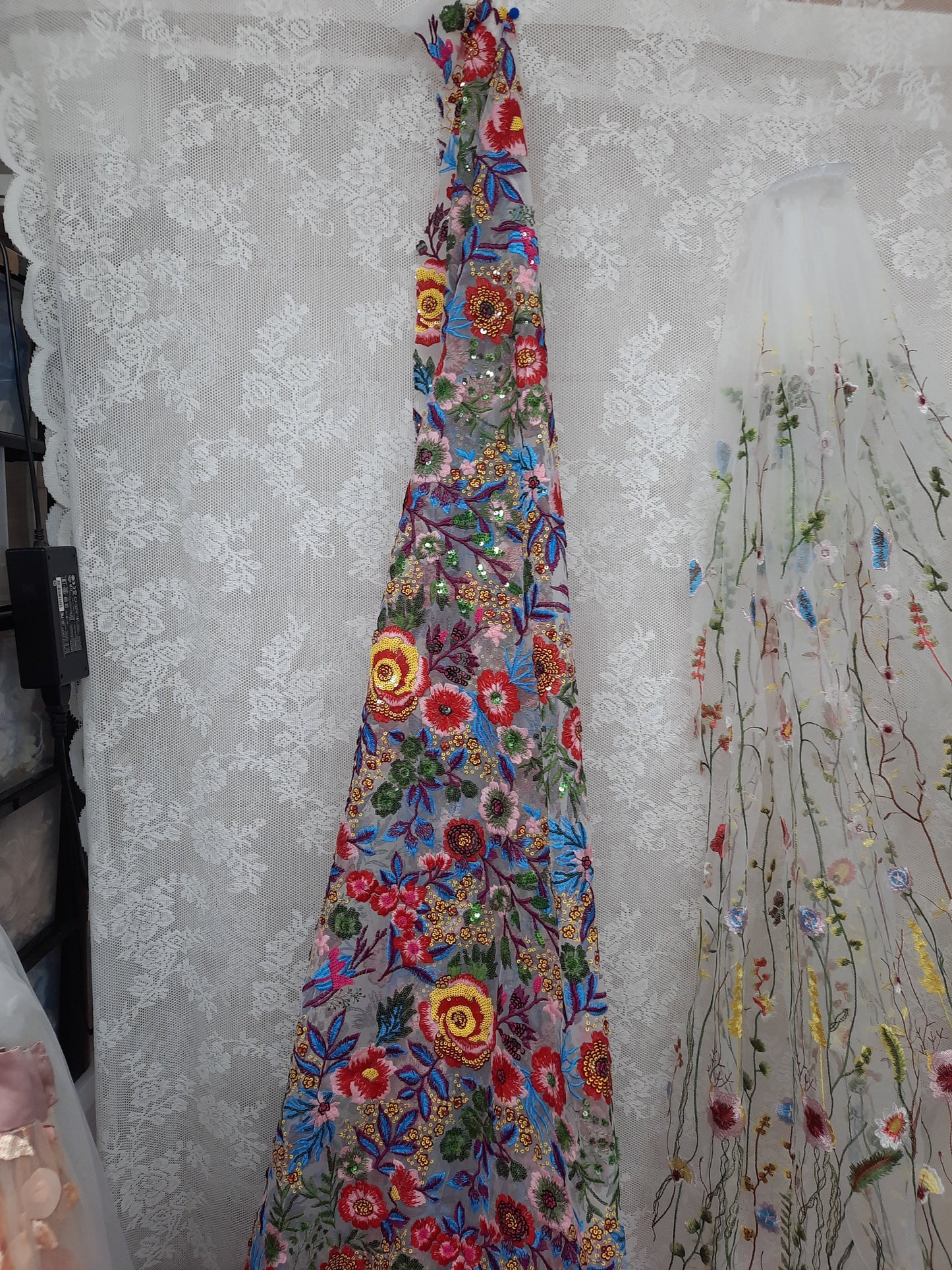 Floral Sequin Bridal Veil or Cape – Vibrant Rainbow Wedding Accessory "Frida"