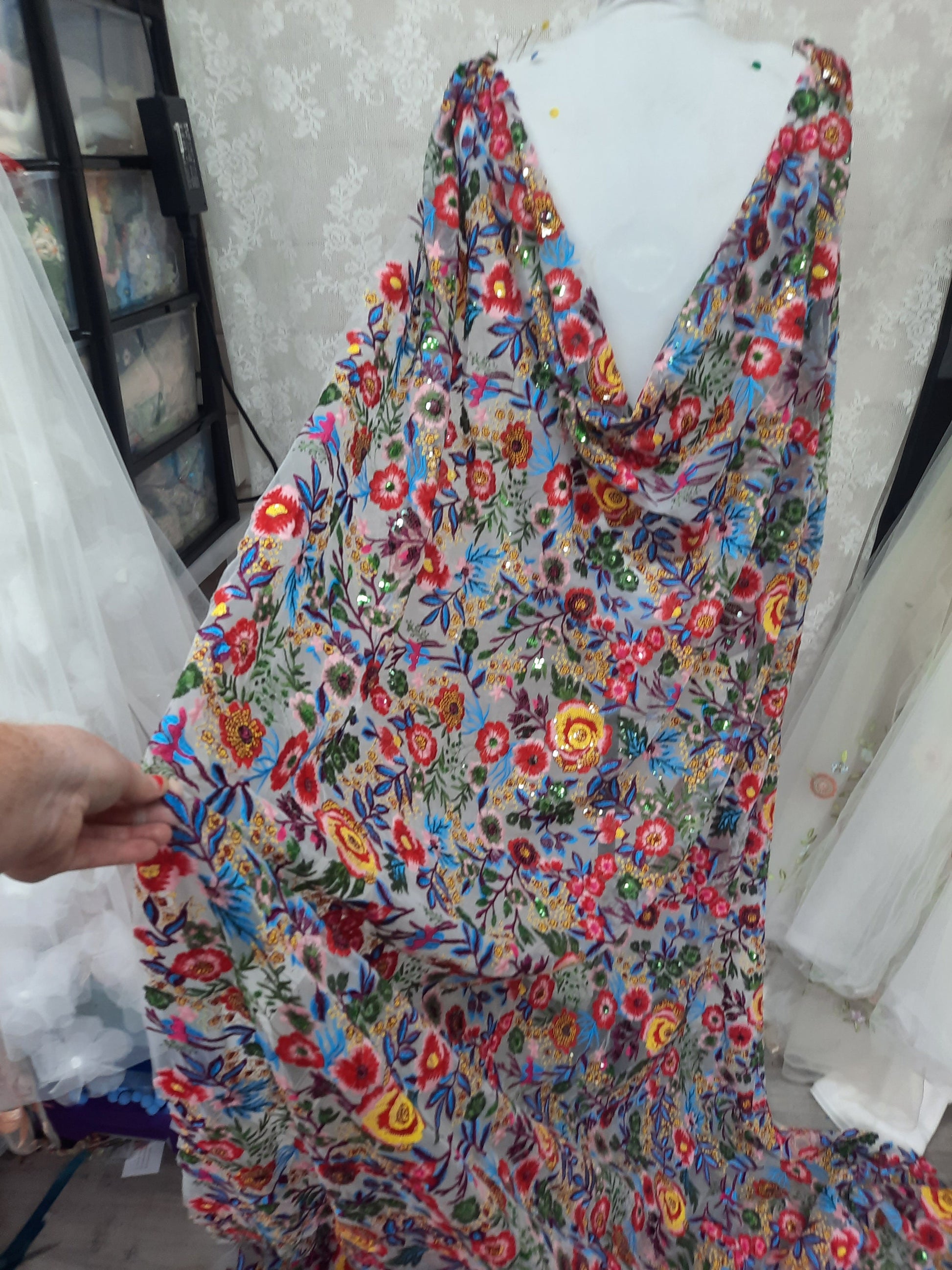 Floral Sequin Bridal Veil or Cape – Vibrant Rainbow Wedding Accessory "Frida"