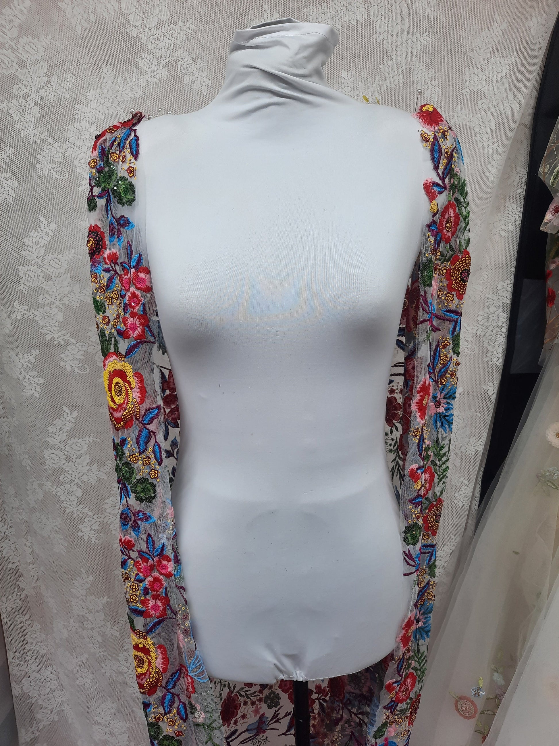 Floral Sequin Bridal Veil or Cape – Vibrant Rainbow Wedding Accessory "Frida"