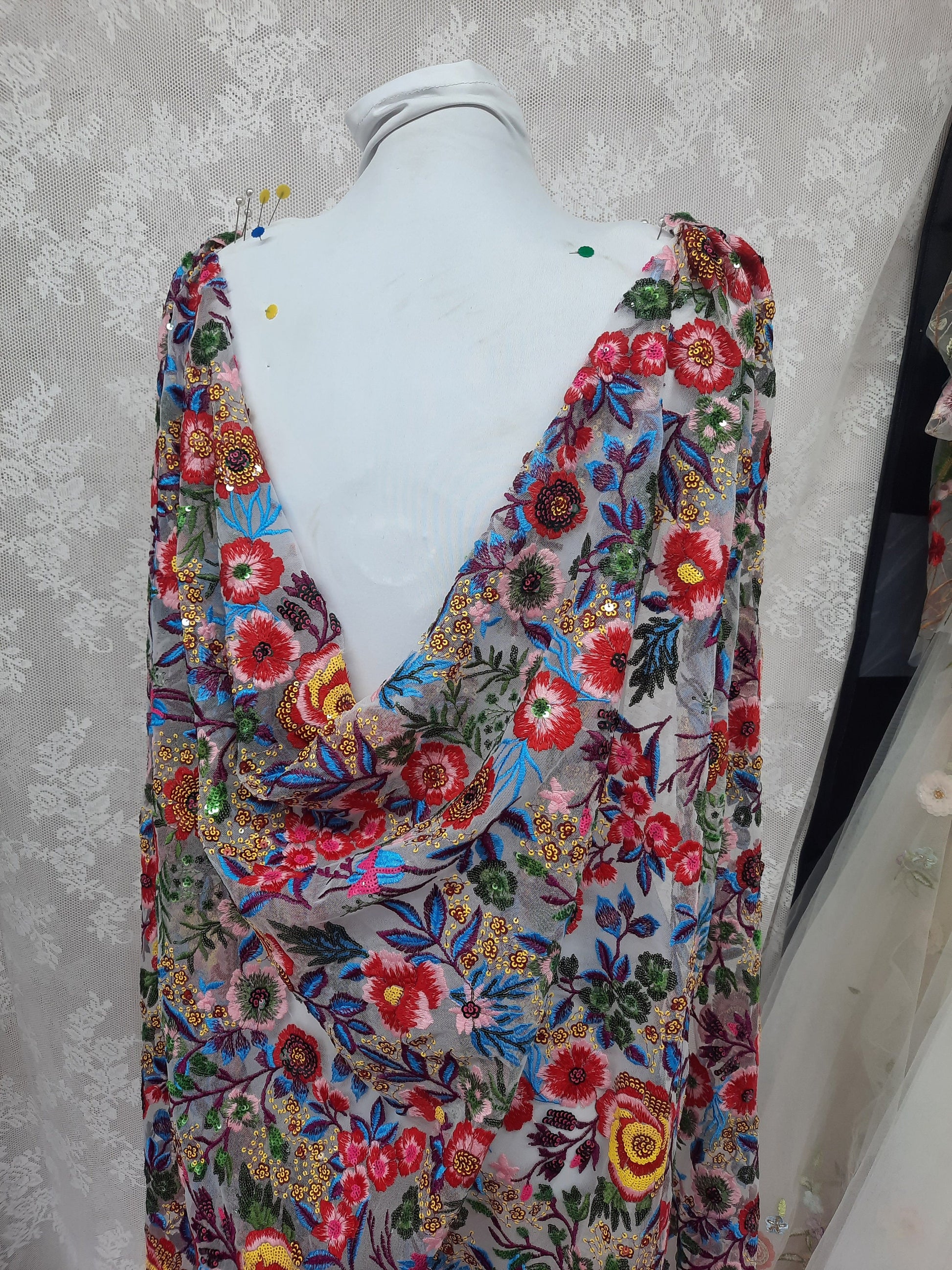 Floral Sequin Bridal Veil or Cape – Vibrant Rainbow Wedding Accessory "Frida"