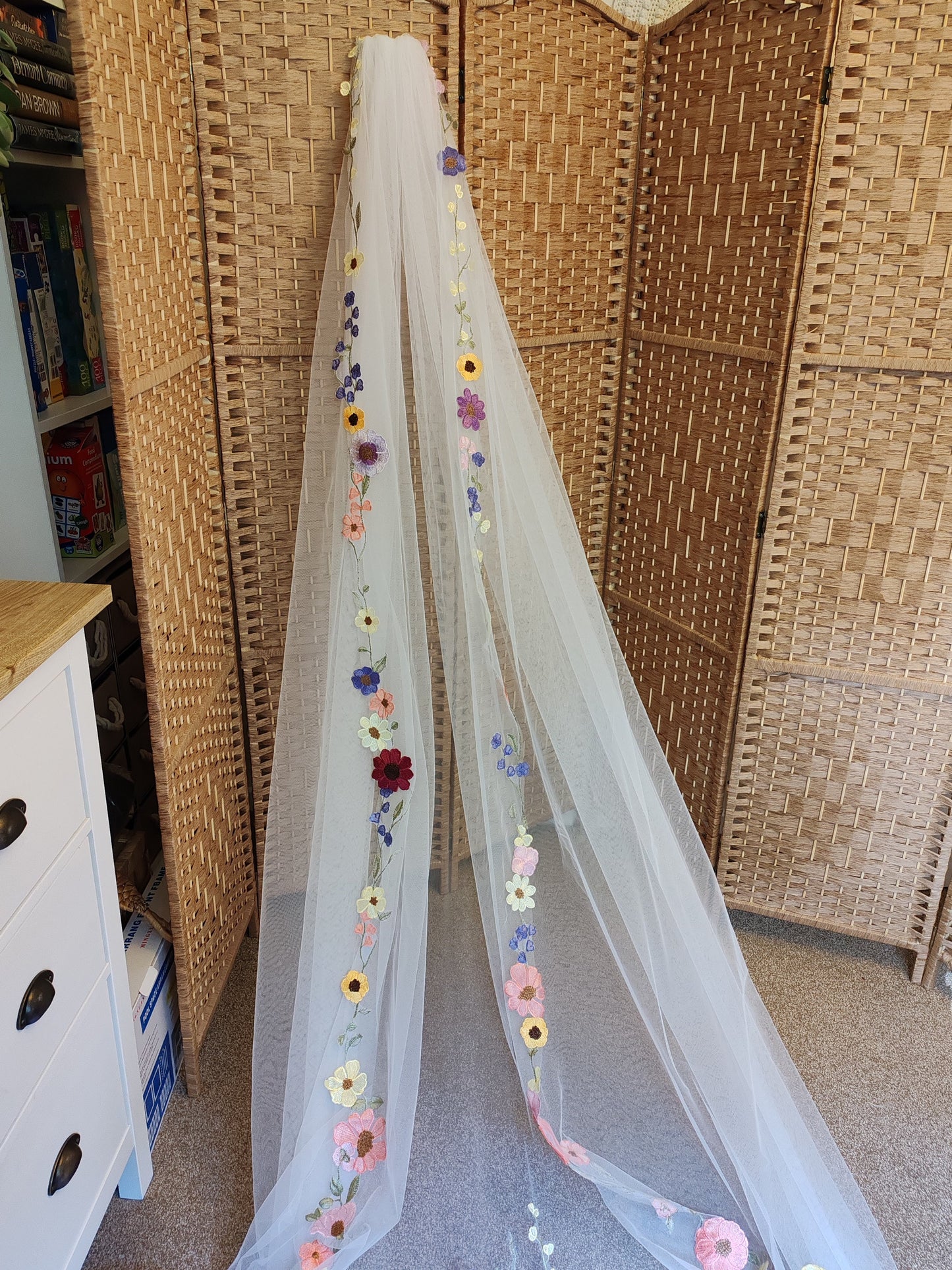 Embroidered Floral Bridal Veil, Colorful Wedding Veil