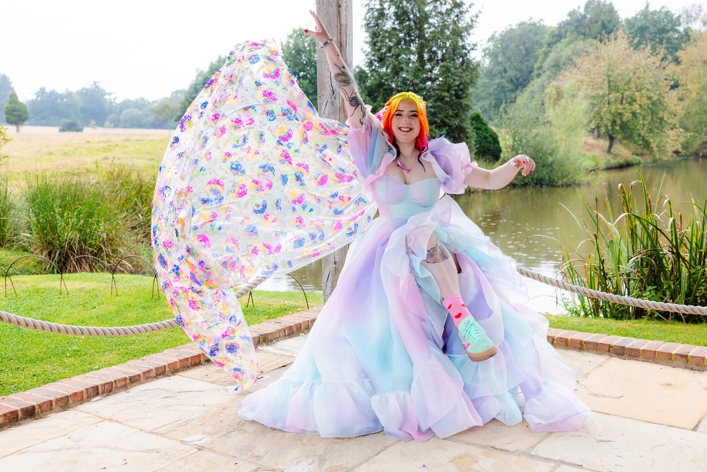 Beautiful rainbow sequin veil. Colourful alternative bridal veil. 'Xanthe'.