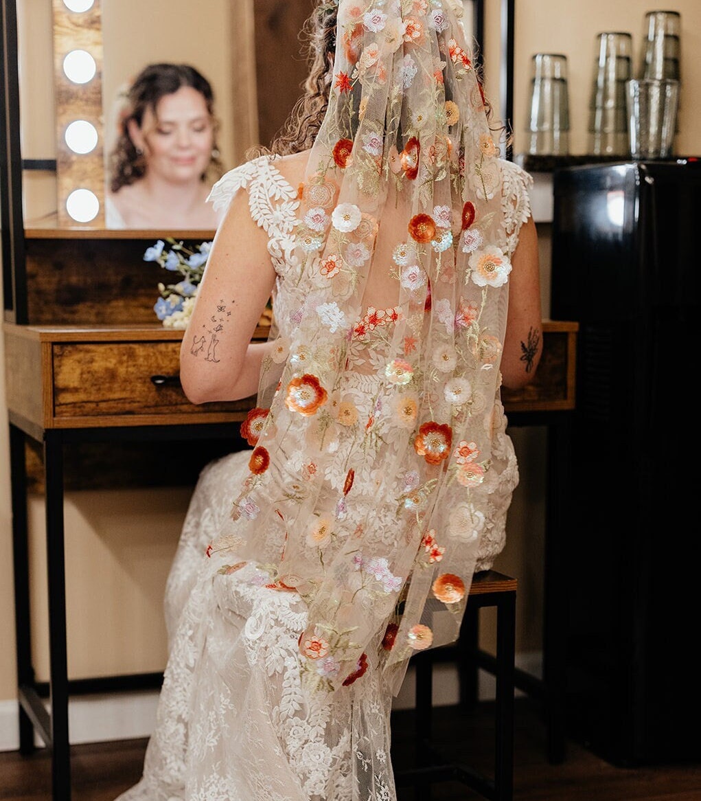 Embroidered floral wedding veil with sequins and beads - Alternative Bridal Veil