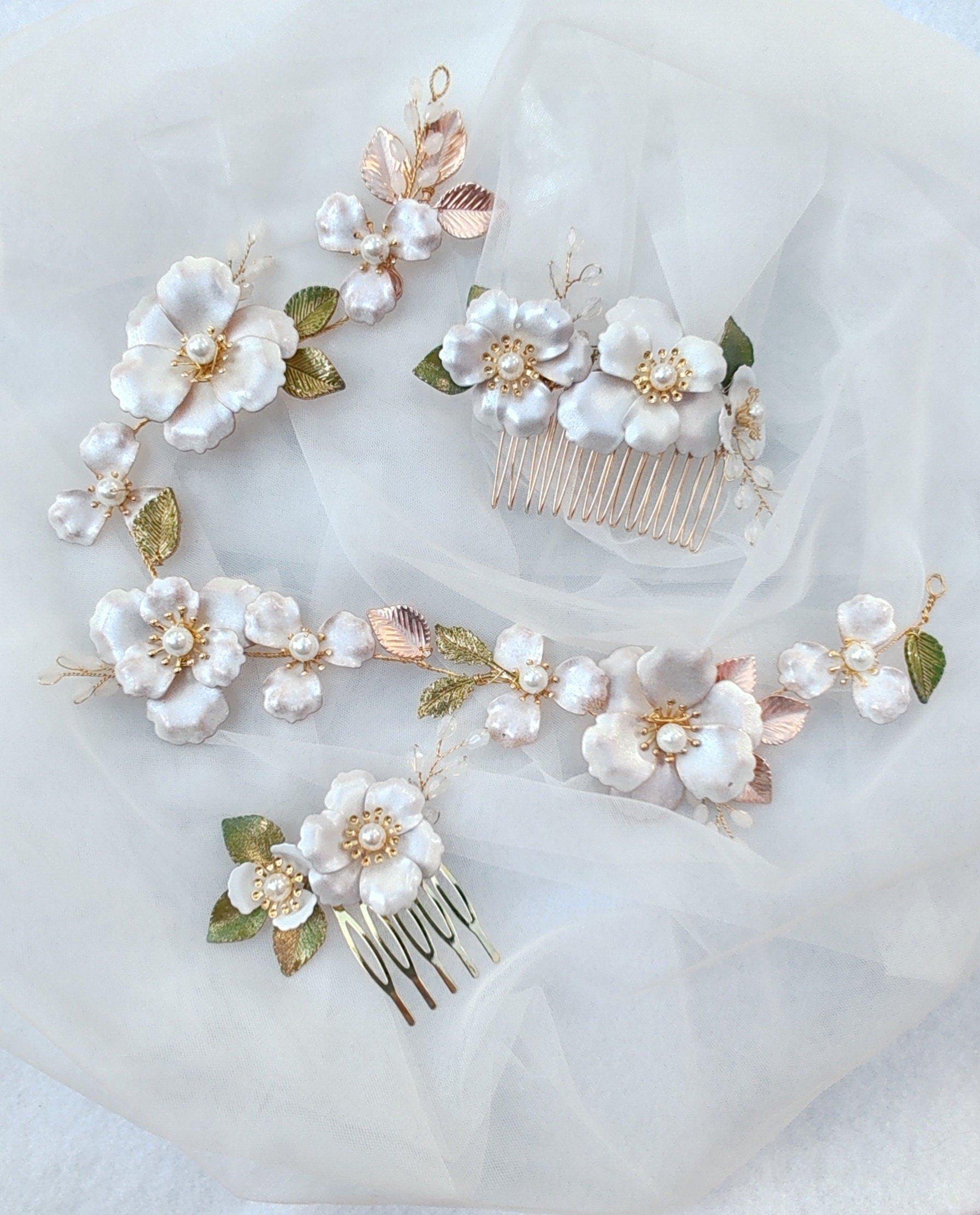 Apple Blossom Flower Crown, Rose Gold Bridal Hair Comb