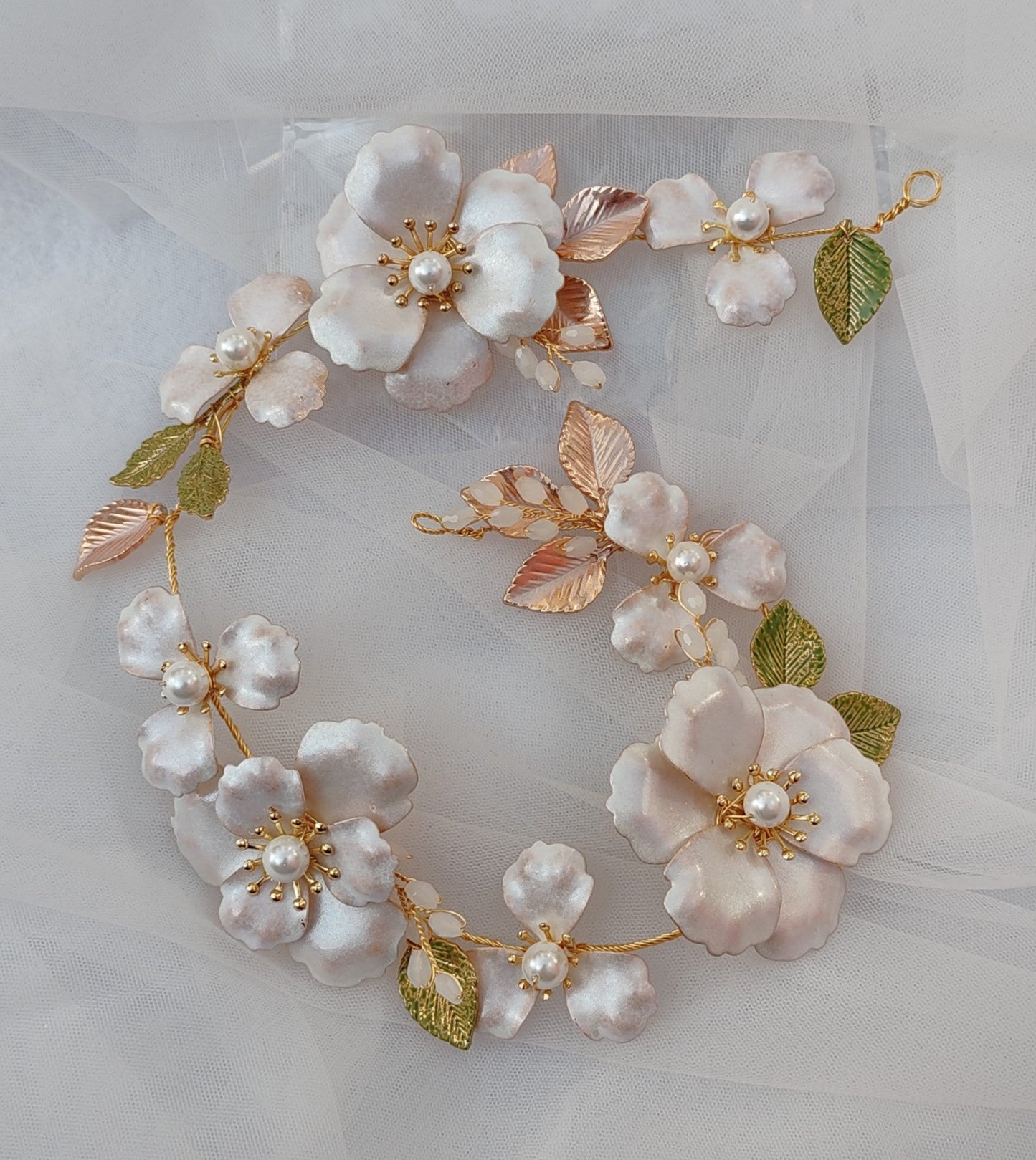 Apple Blossom Flower Crown, Rose Gold Bridal Hair Comb