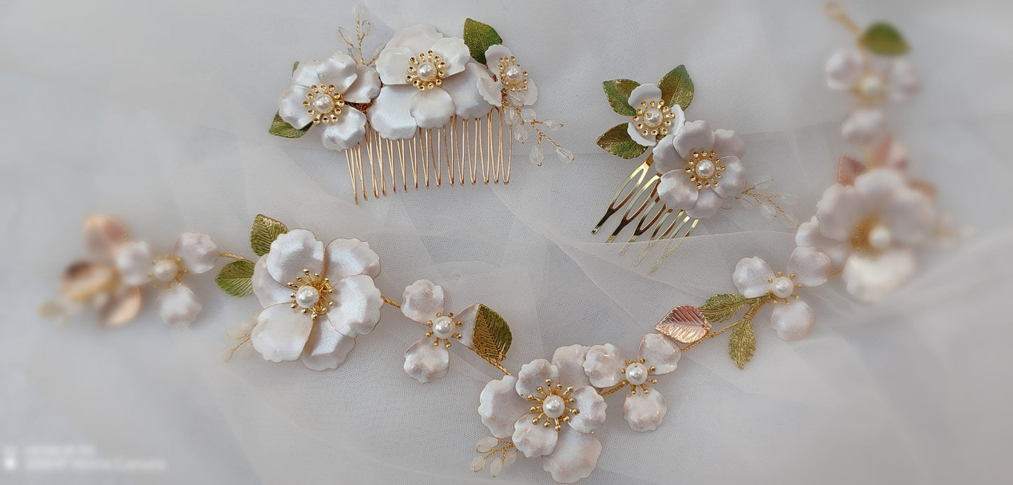 Apple Blossom Flower Crown, Rose Gold Bridal Hair Comb