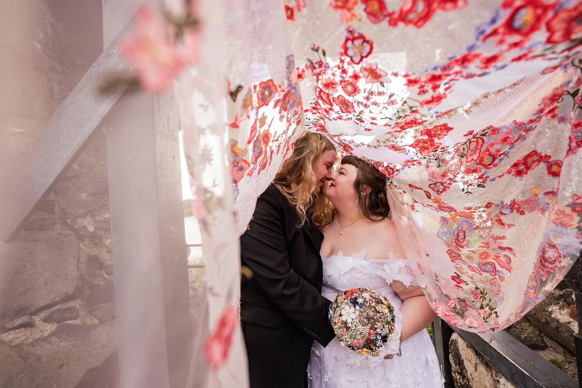 Pink floral sequin veil. Colourful alternative bridal veil. Valentina.