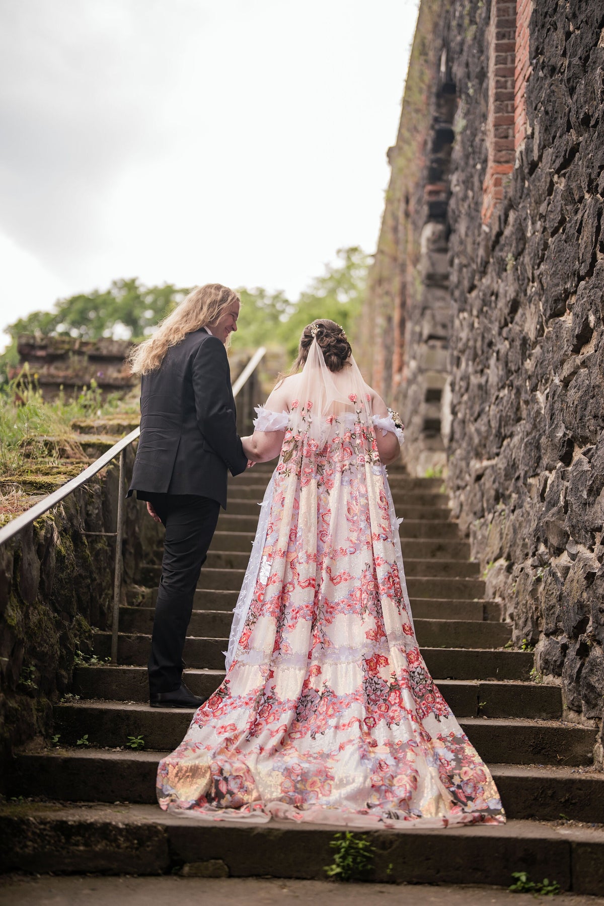 Pink floral sequin veil. Colourful alternative bridal veil. Valentina.