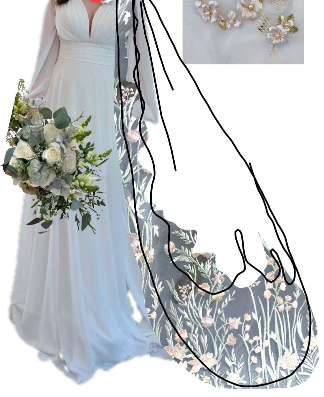 Embroidered Wildflower Wedding Veil - Floral Edged Bridal Veil